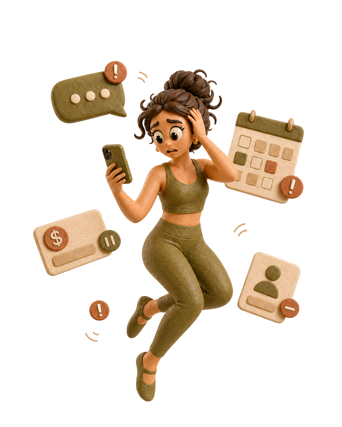 Ilustração de uma rotina de Pilates caótica sem Taliya.